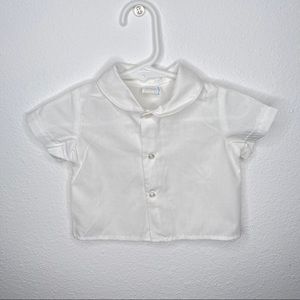 White Peter Pan collar button down baby boys girls shirt for under Jon Jons